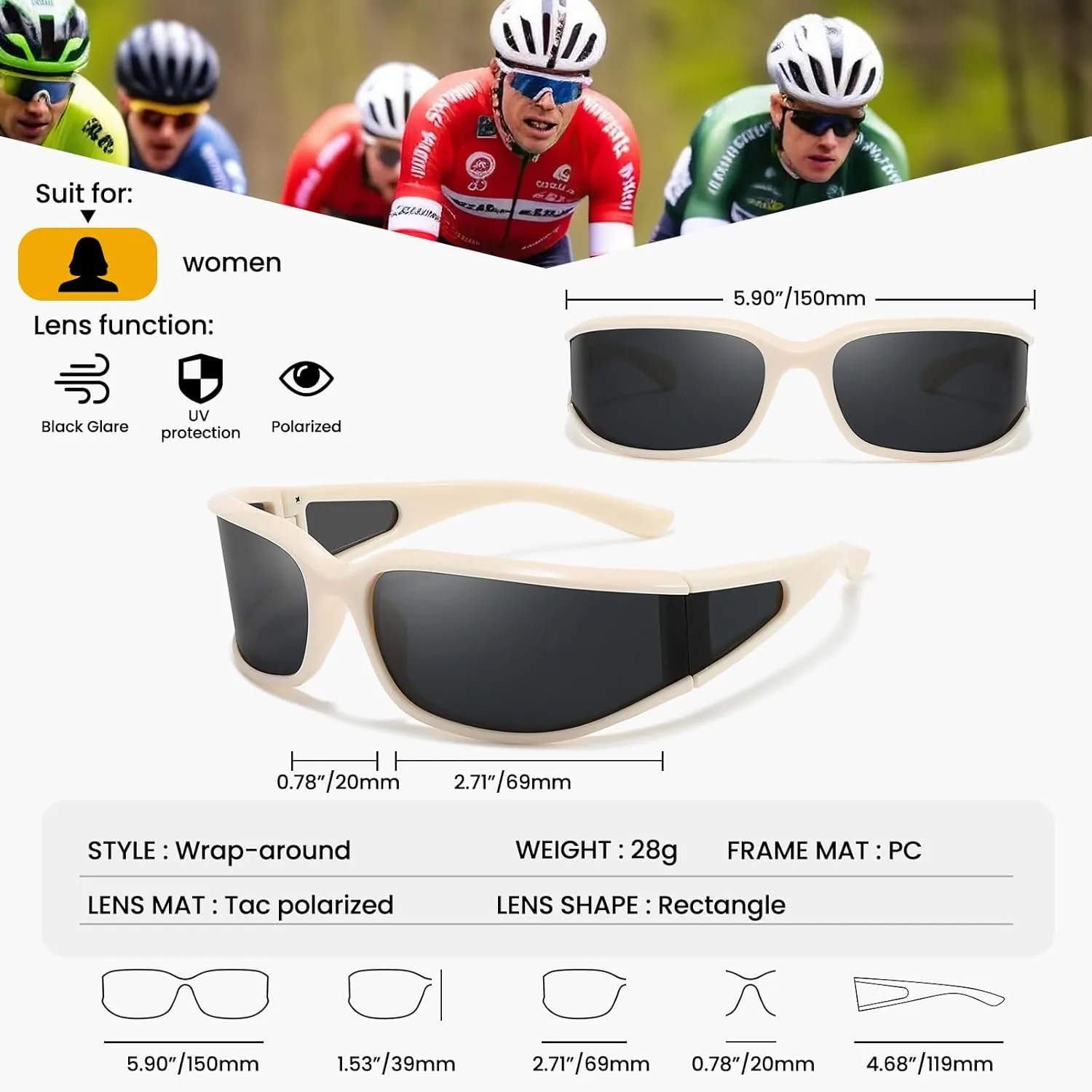 Polarized Wrap Around Sunglasses for Women Running Cycling Sports Sun Glasses Trendy 2025 Shades