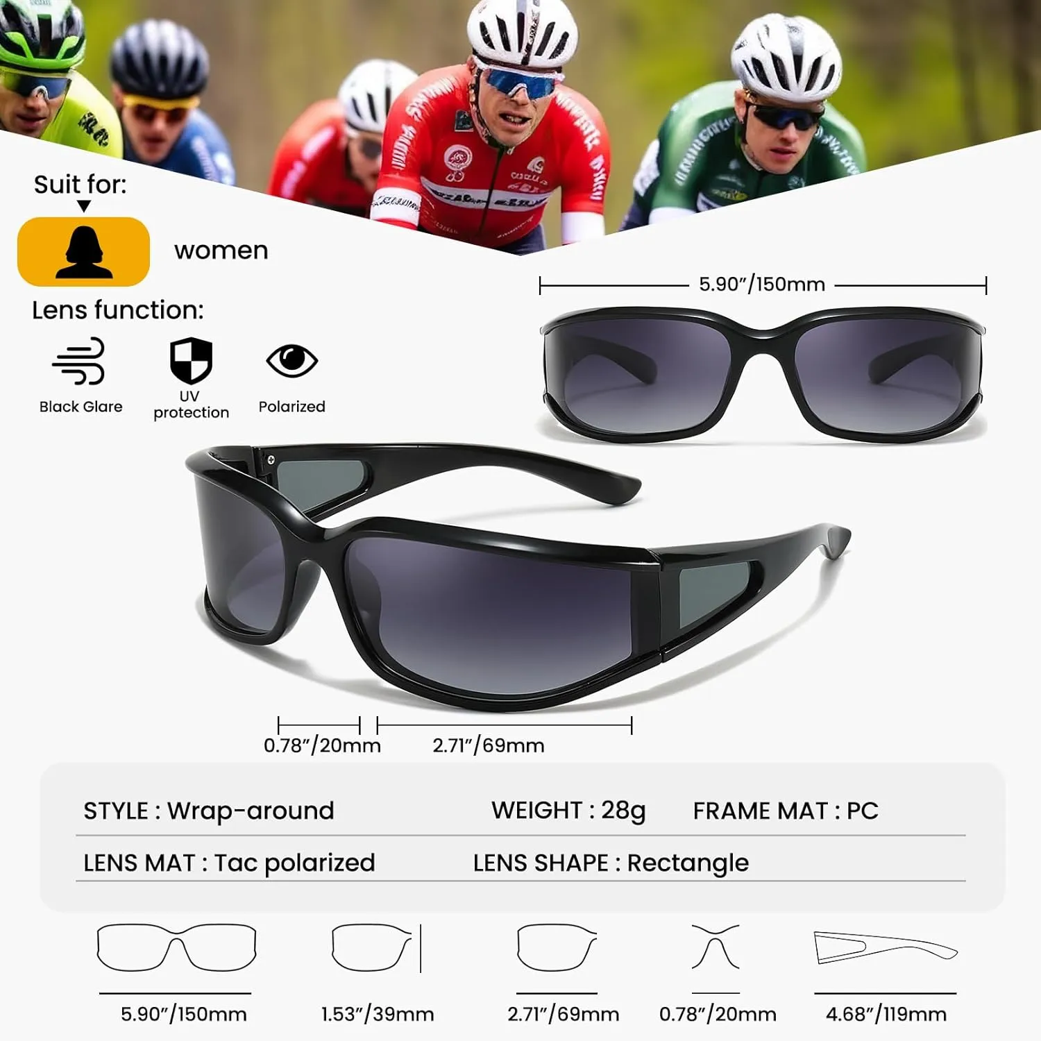 Polarized Wrap Around Sunglasses for Women Running Cycling Sports Sun Glasses Trendy 2025 Shades