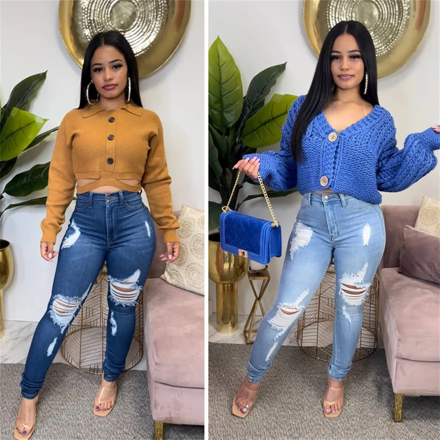Ripped Jeans for Women High Waisted Stretch Skinny Denim Leggings Pants Distressed Destroyed Jeans (Small,Light Blue)
