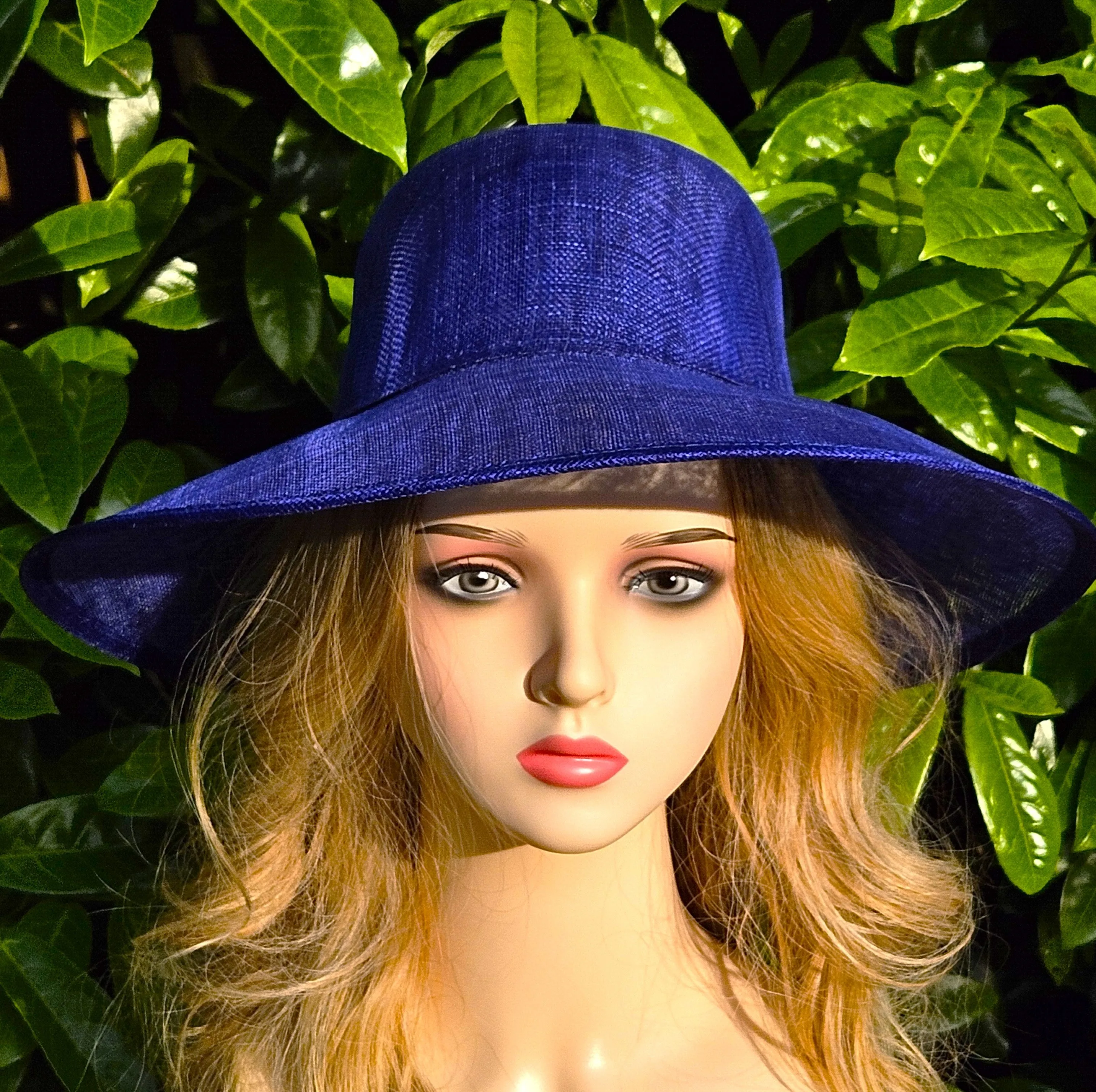 Royal Blue Ascot Hat with Wide Brim - Large Wedding Hats - Ladies Racing Hats - Plain Church Hats for Women