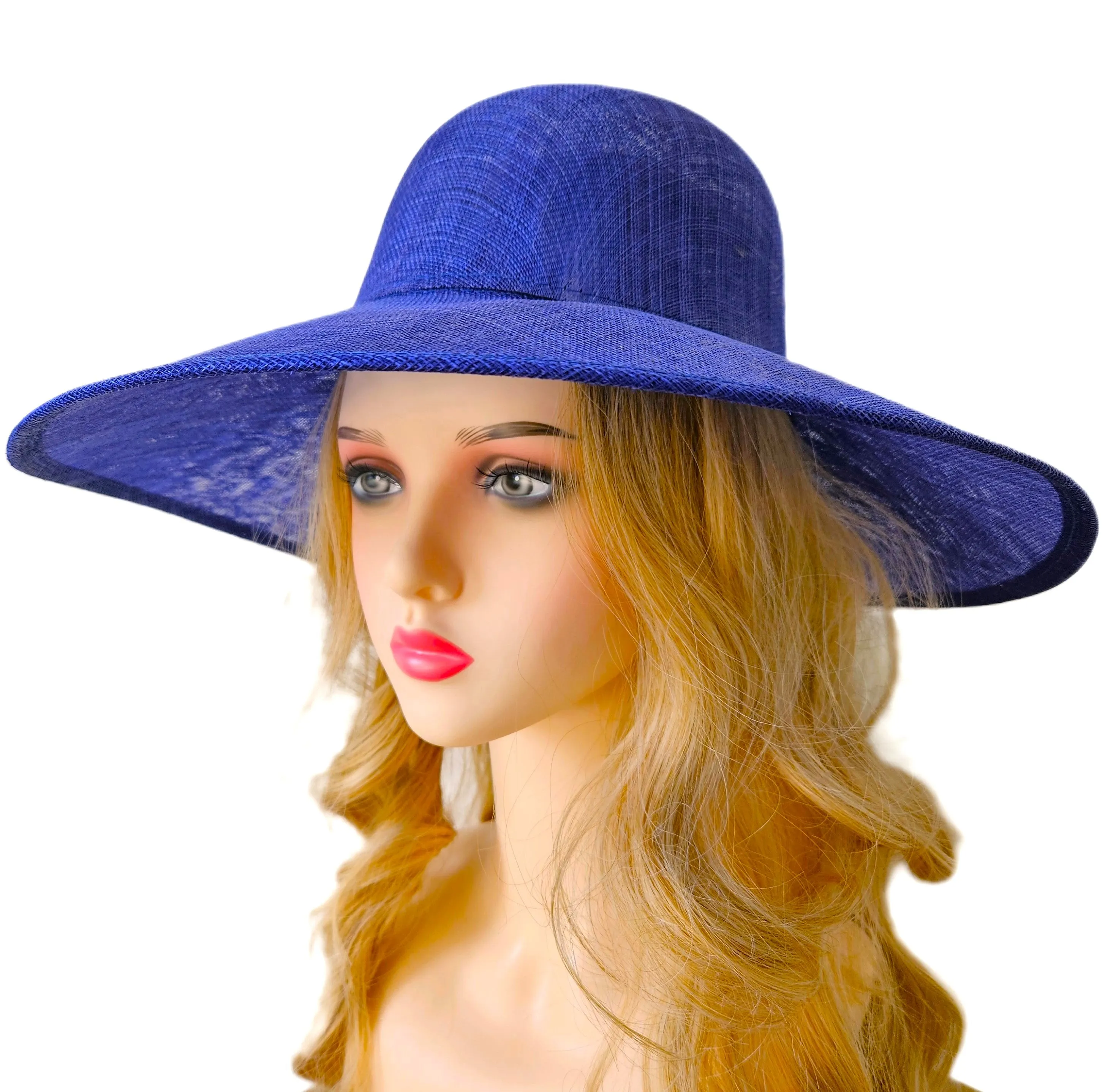 Royal Blue Ascot Hat with Wide Brim - Large Wedding Hats - Ladies Racing Hats - Plain Church Hats for Women