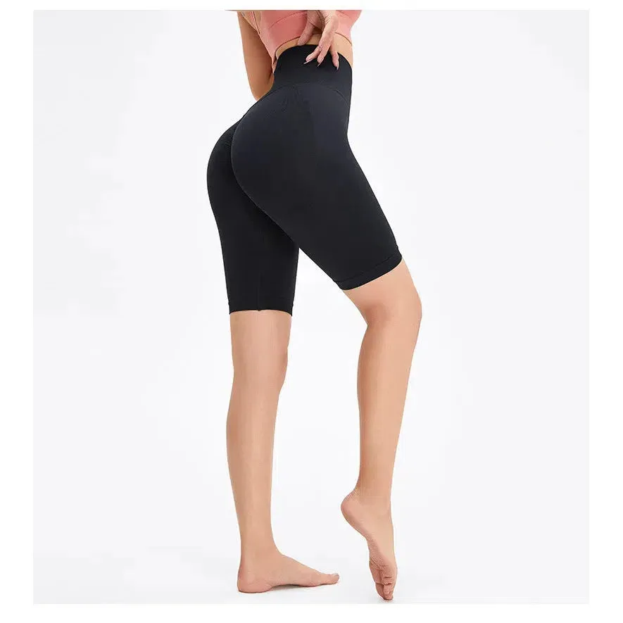 Seamless Fitness Shorts Women Sports High Waist Running Peach