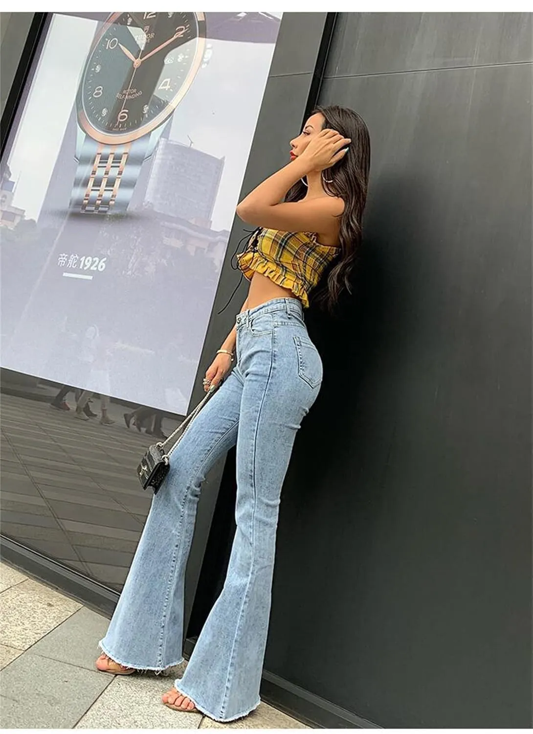 Skinny Bell Bottom Jeans for Women High Waisted Flare Jeans with Classic Wide Leg Denim Pants (Large,Light Blue)