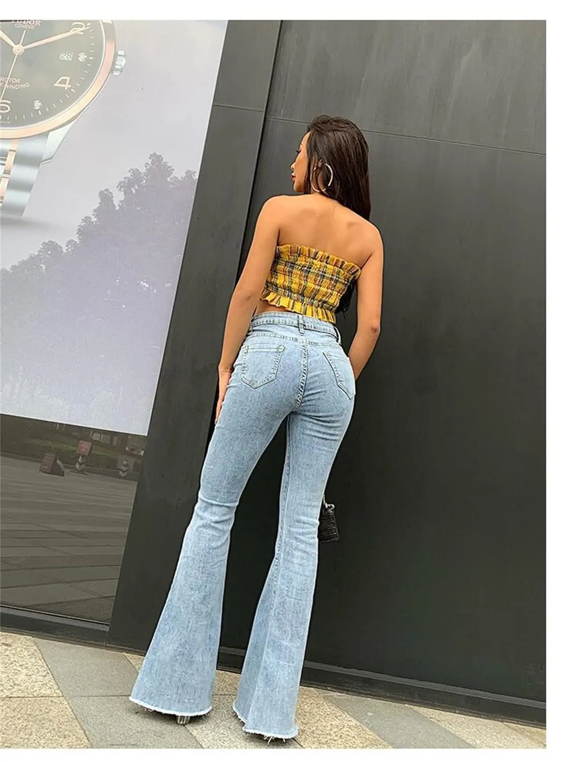 Skinny Bell Bottom Jeans for Women High Waisted Flare Jeans with Classic Wide Leg Denim Pants (Large,Light Blue)