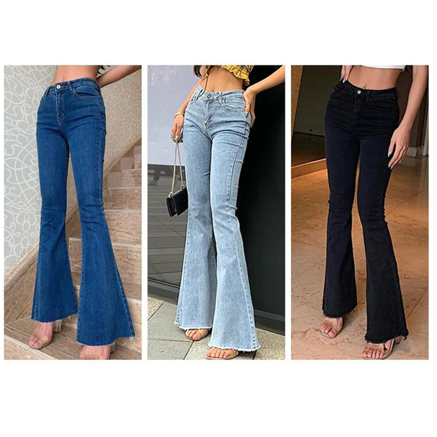 Skinny Bell Bottom Jeans for Women High Waisted Flare Jeans with Classic Wide Leg Denim Pants (Large,Light Blue)