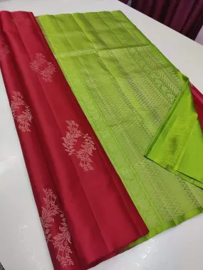 Snappy Red Soft Silk Saree With Imaginative Blouse Piece