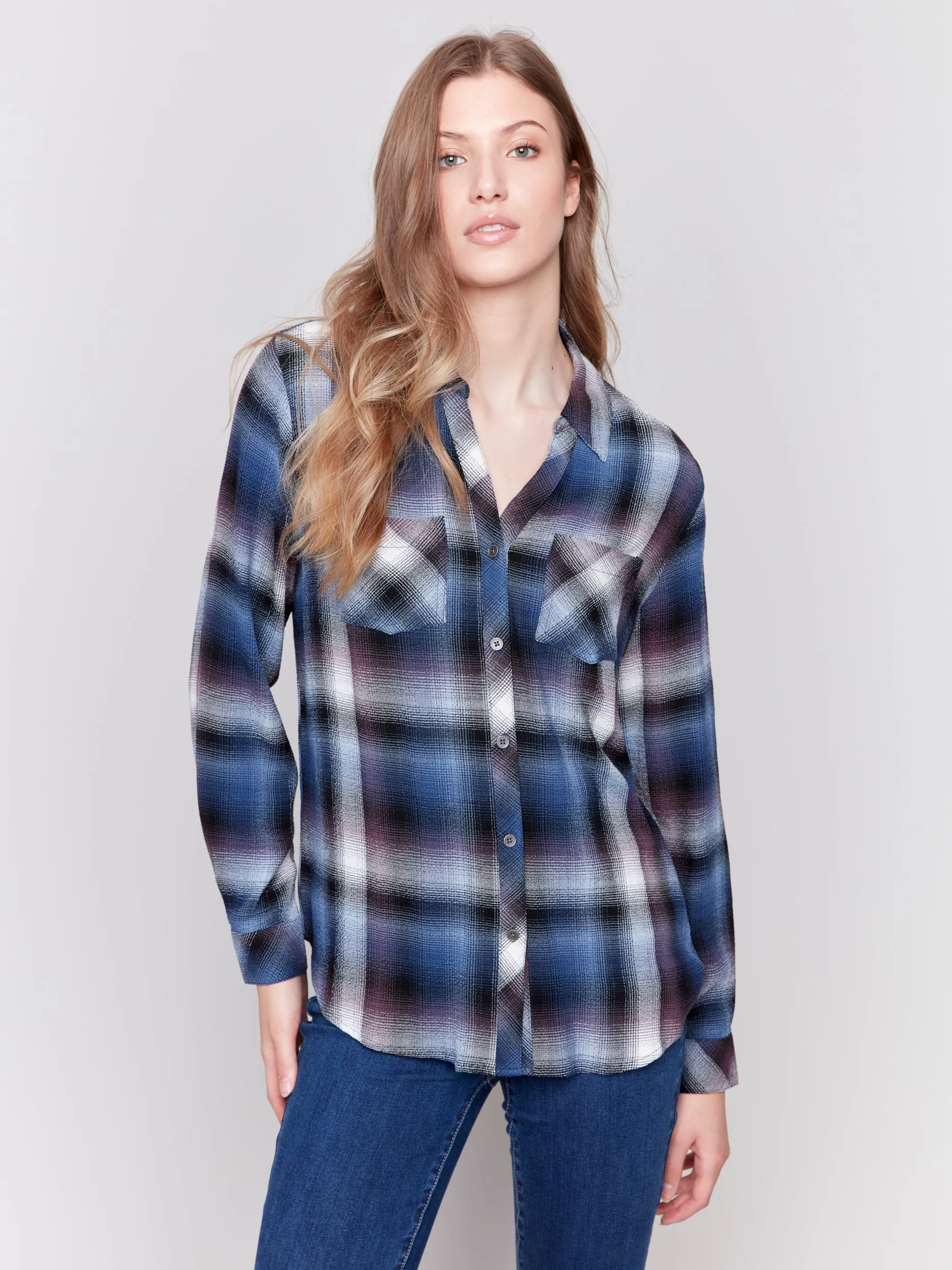 Soft Plaid Button-Down Shirt