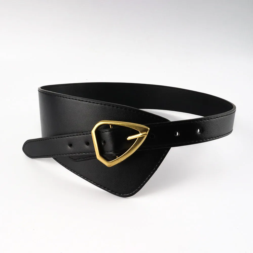Spring new style girdle black PU wide belt women's coat texture