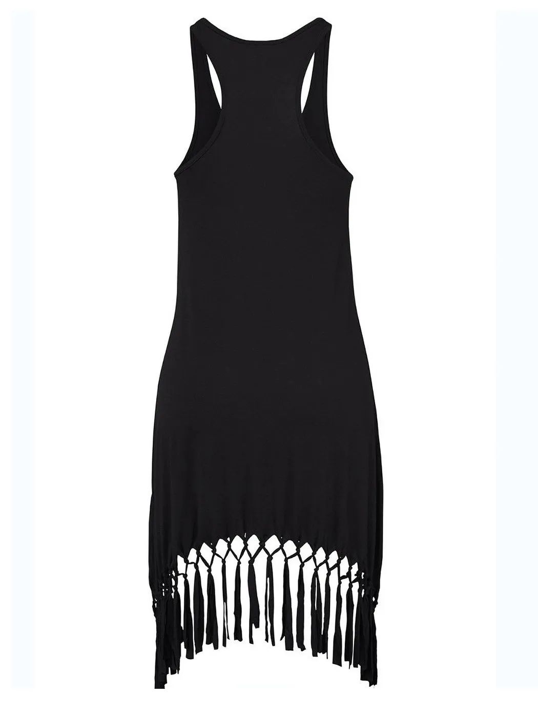 Summer Sleeveless Tank Dress Casual Tassel Solid Color Swing T-Shirt Dresses Beach Cover Up