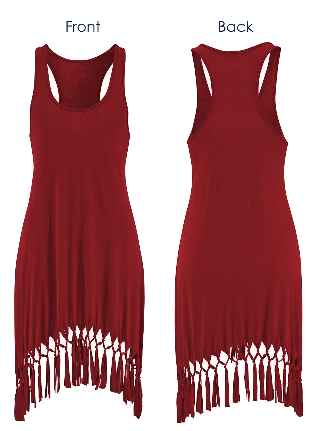 Summer Sleeveless Tank Dress Casual Tassel Solid Color Swing T-Shirt Dresses Beach Cover Up