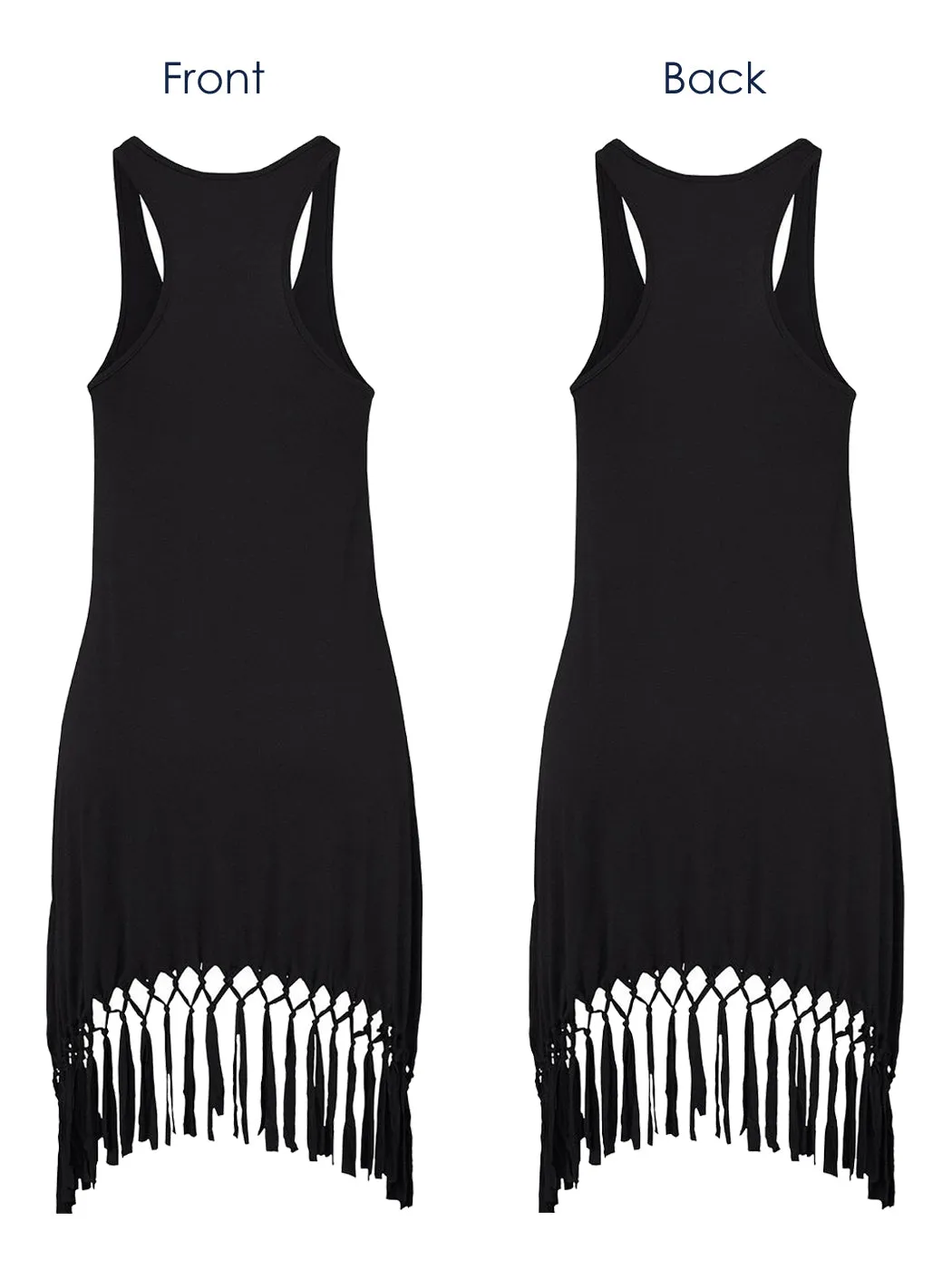 Summer Sleeveless Tank Dress Casual Tassel Solid Color Swing T-Shirt Dresses Beach Cover Up