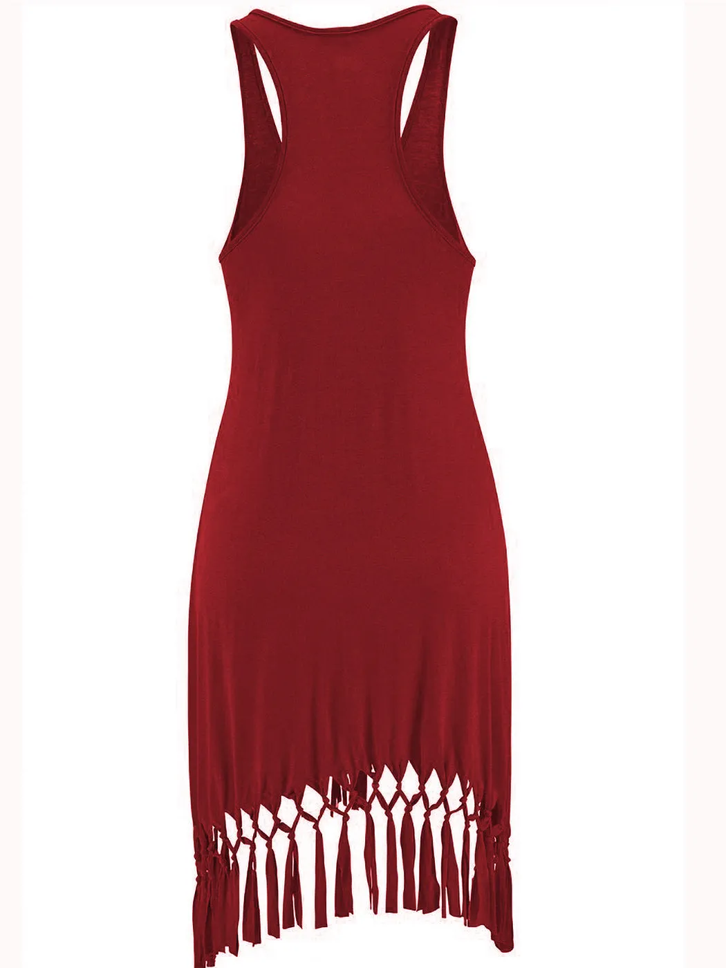 Summer Sleeveless Tank Dress Casual Tassel Solid Color Swing T-Shirt Dresses Beach Cover Up