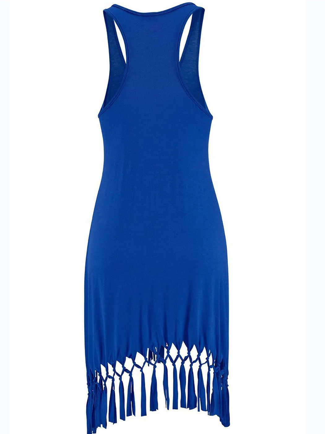 Summer Sleeveless Tank Dress Casual Tassel Solid Color Swing T-Shirt Dresses Beach Cover Up