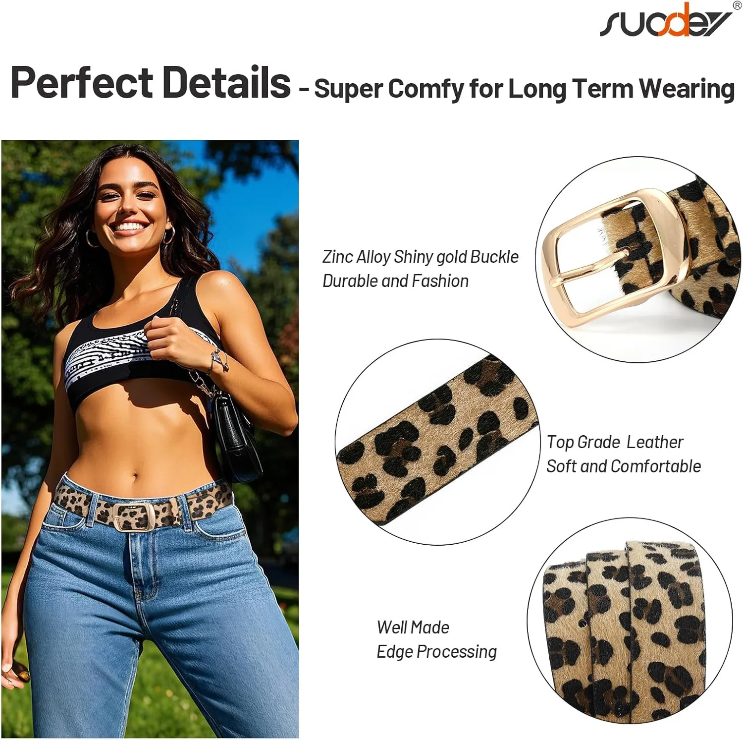 SUOSDEY Fashion Womens Leather Belt, Soft Leather Waist Belt with Gold Pin Buckle for Jeans Pants,width 1.3"