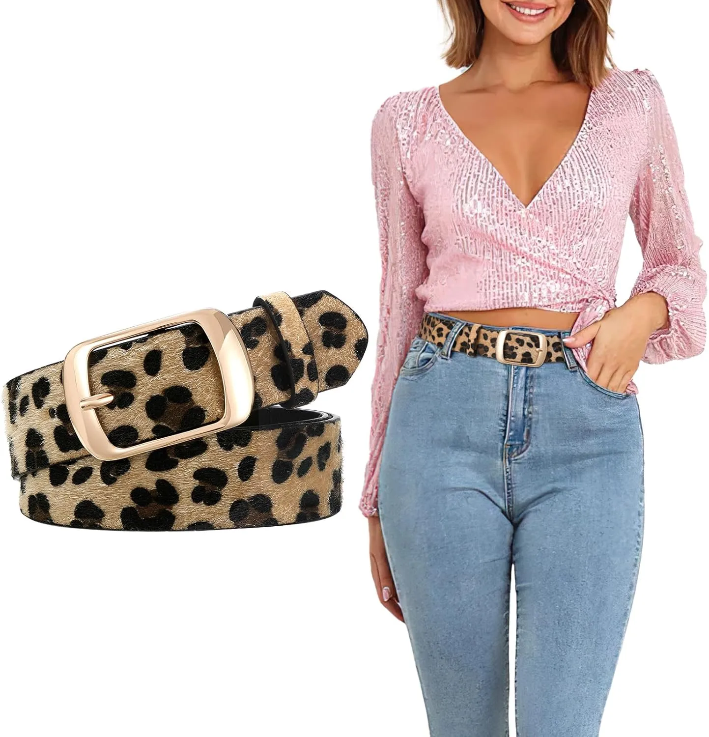 SUOSDEY Fashion Womens Leather Belt, Soft Leather Waist Belt with Gold Pin Buckle for Jeans Pants,width 1.3"