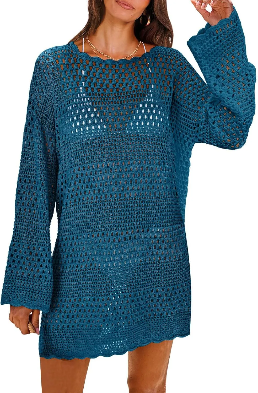 Swimsuit Coverup for Women Light Summer Bathing Suit Swimwear Mesh Knit Beach Dress Breathable Cover Up Crochet Dresses