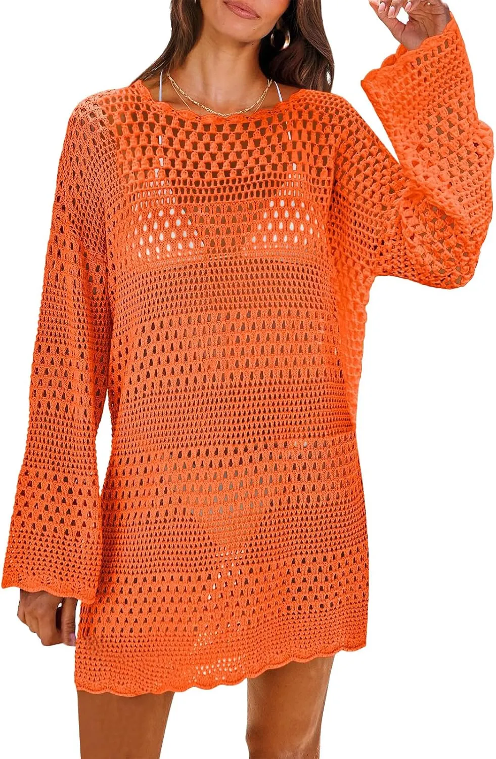Swimsuit Coverup for Women Light Summer Bathing Suit Swimwear Mesh Knit Beach Dress Breathable Cover Up Crochet Dresses
