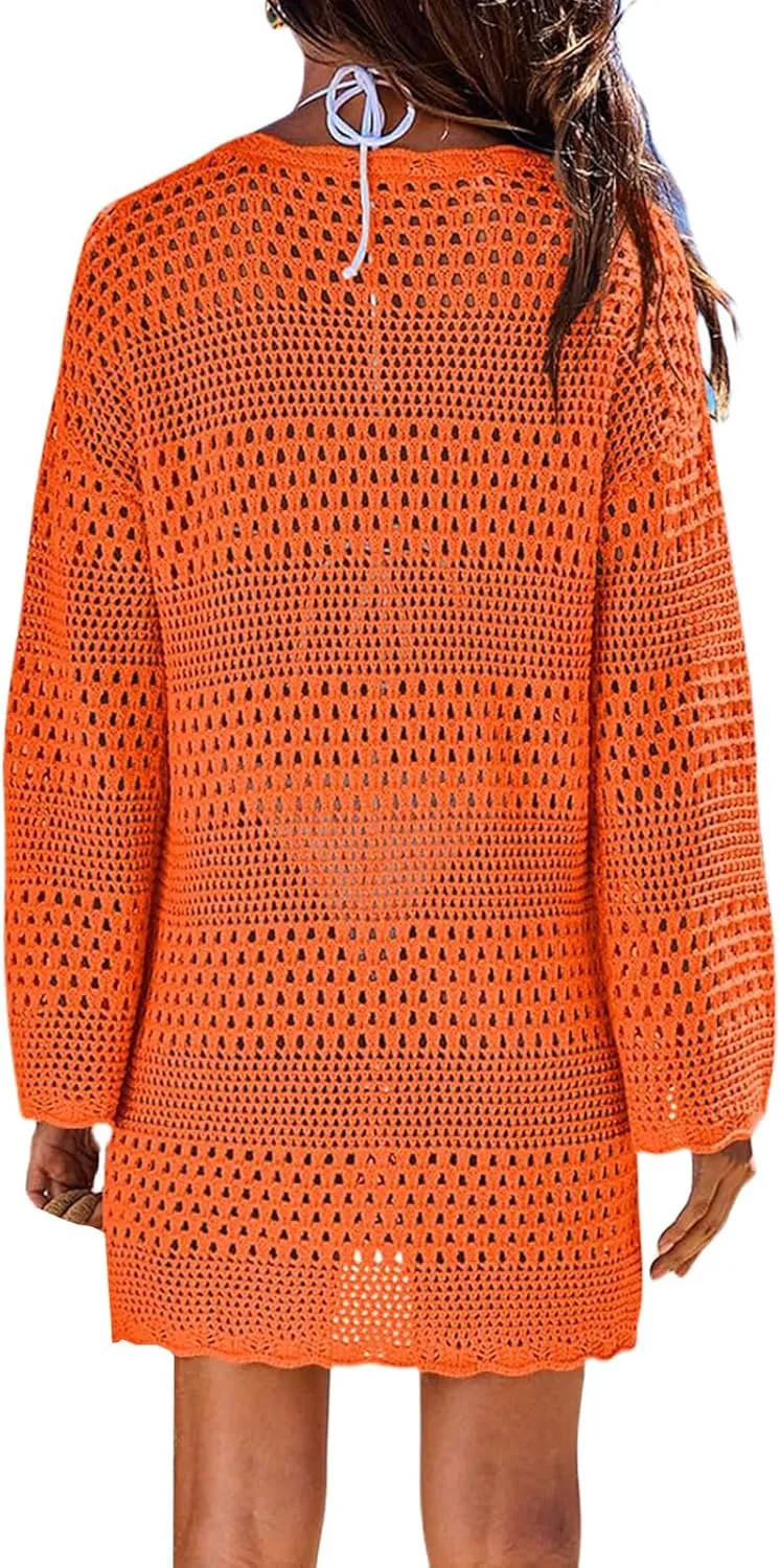 Swimsuit Coverup for Women Light Summer Bathing Suit Swimwear Mesh Knit Beach Dress Breathable Cover Up Crochet Dresses