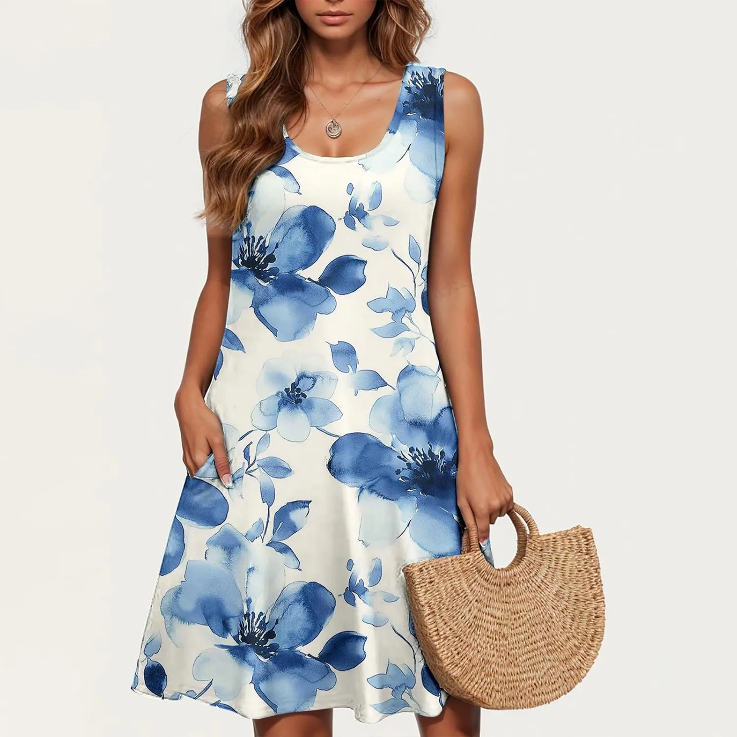 TANGNADE Summer Casual Beach Dress for Women 2025 Vacation Women's Sleeveless Sundress Swimsuit Coverup