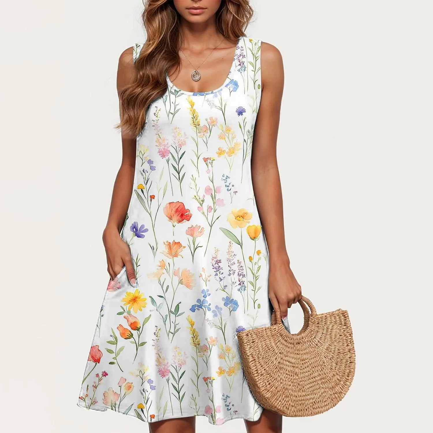 TANGNADE Summer Casual Beach Dress for Women 2025 Vacation Women's Sleeveless Sundress Swimsuit Coverup