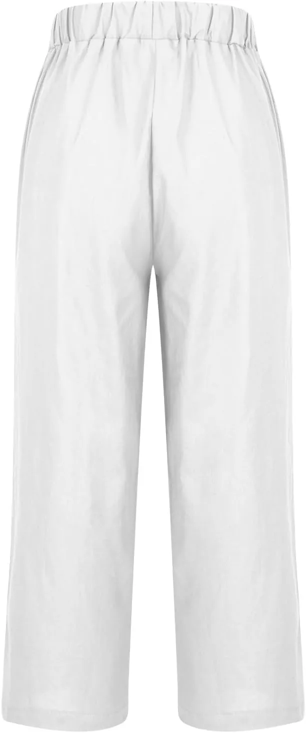 TANGNADE Women Cotton Linen Pants with Pockets Plus Size Summer Casual Lounge Pant Comfy Elastic Waist Straight Trouser