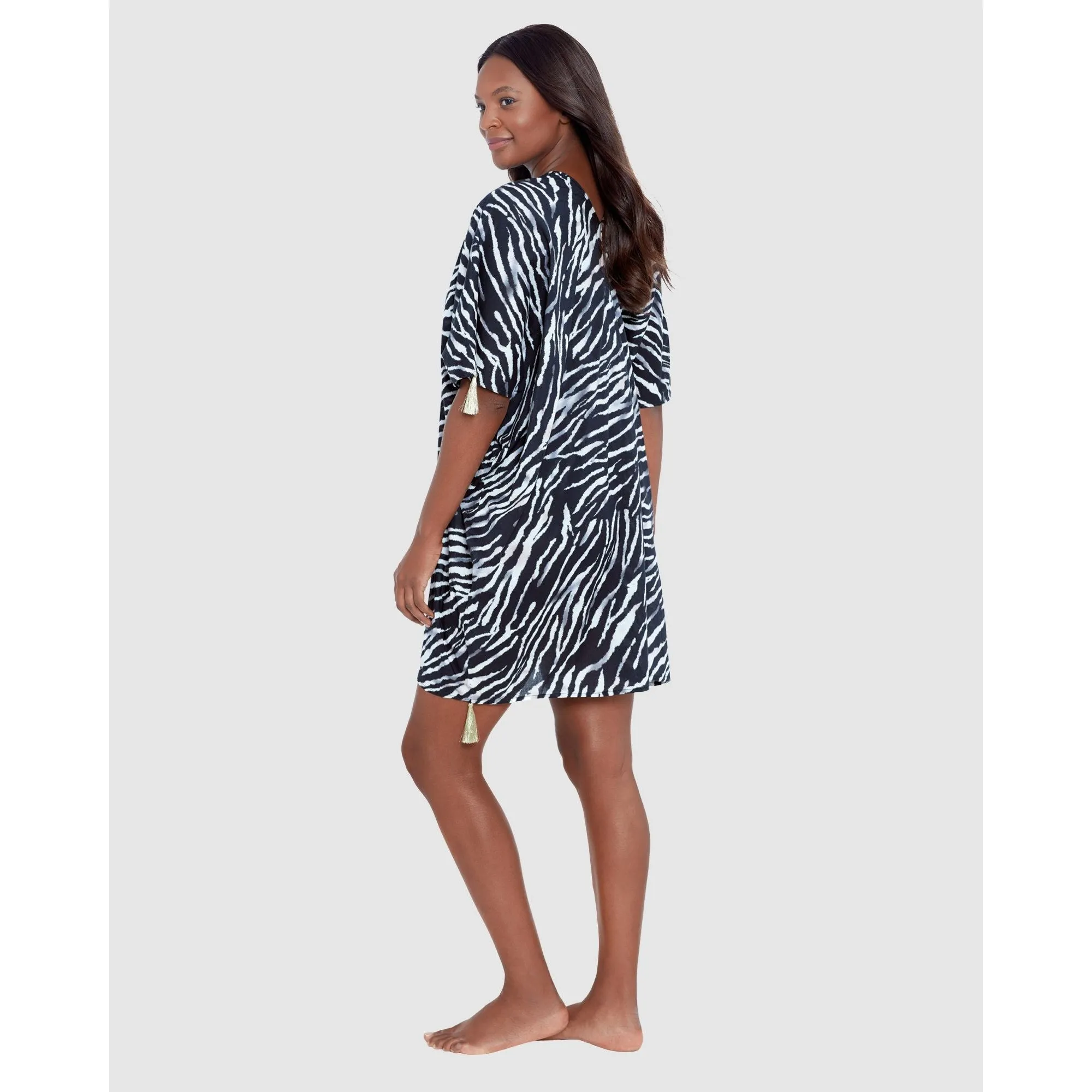 Tigre Sombre Printed Cotton Caftan Beach Coverup