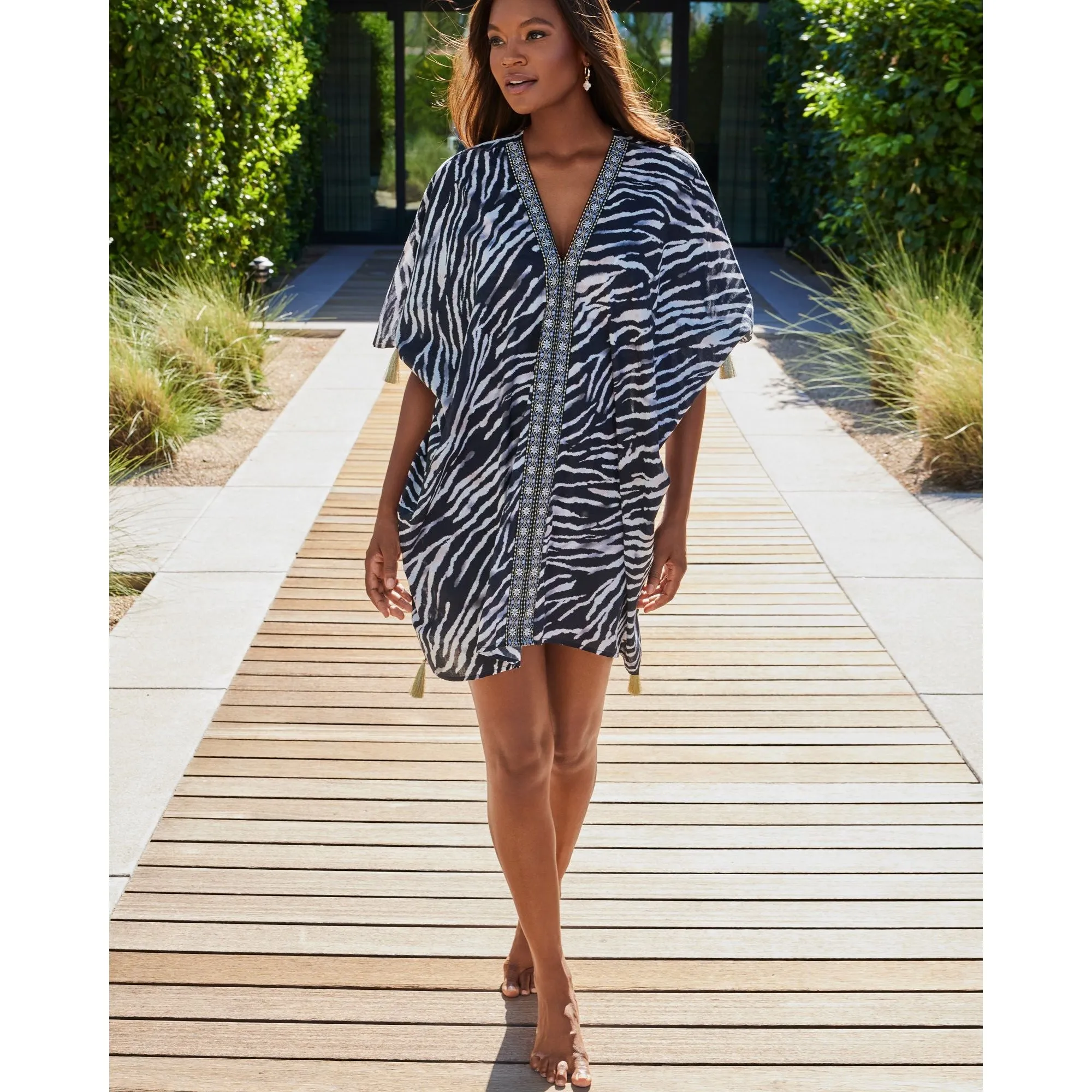 Tigre Sombre Printed Cotton Caftan Beach Coverup