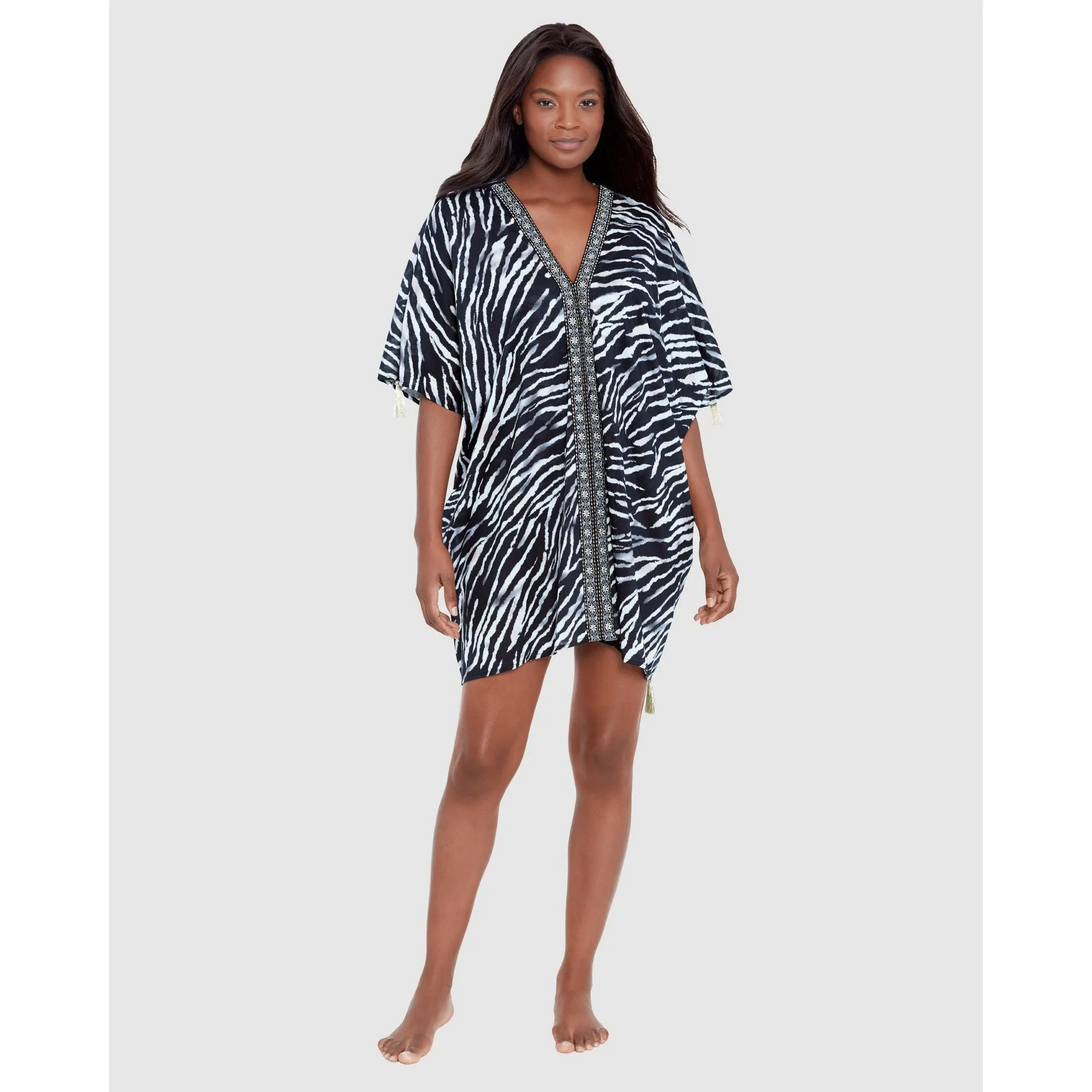 Tigre Sombre Printed Cotton Caftan Beach Coverup