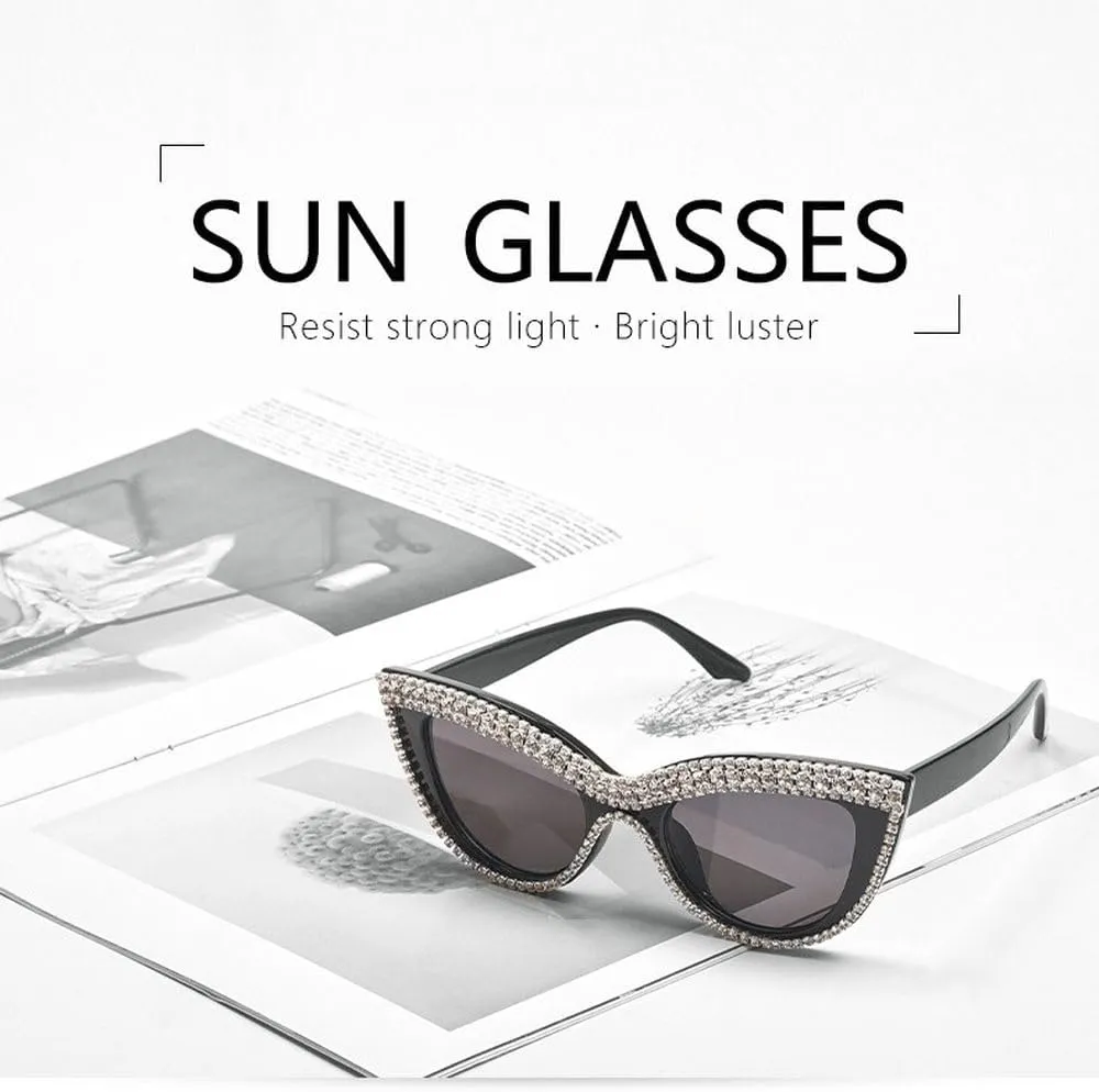 Vintage Cat Eye Sunglasses with Rhinestones in Stylish Women Shades Ins Trendy Eyewear