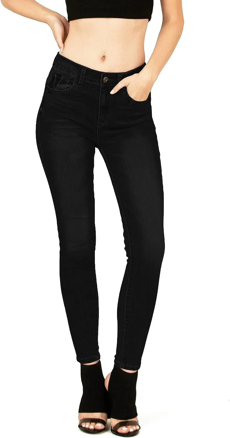 Wax Jeans Women's Juniors High Waist Light Distressing Skinny Jeans (Black, 11)