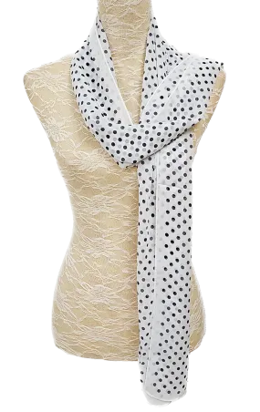White & Navy Polka Dot Scarf