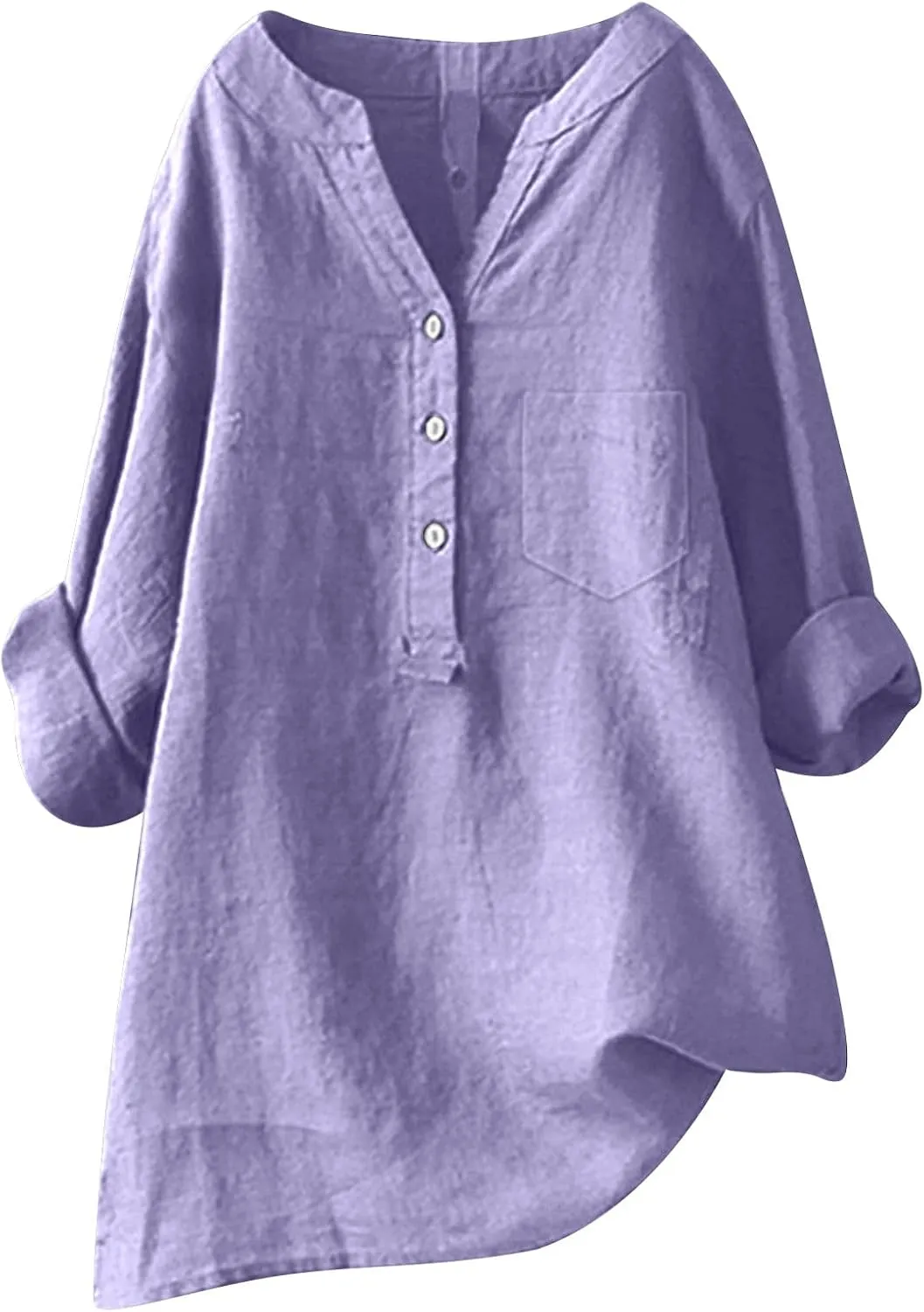Women Linen Shirts V-Neck Button Down Blouse Collared Soft Tee Tops Short Sleeve Loose Shirts