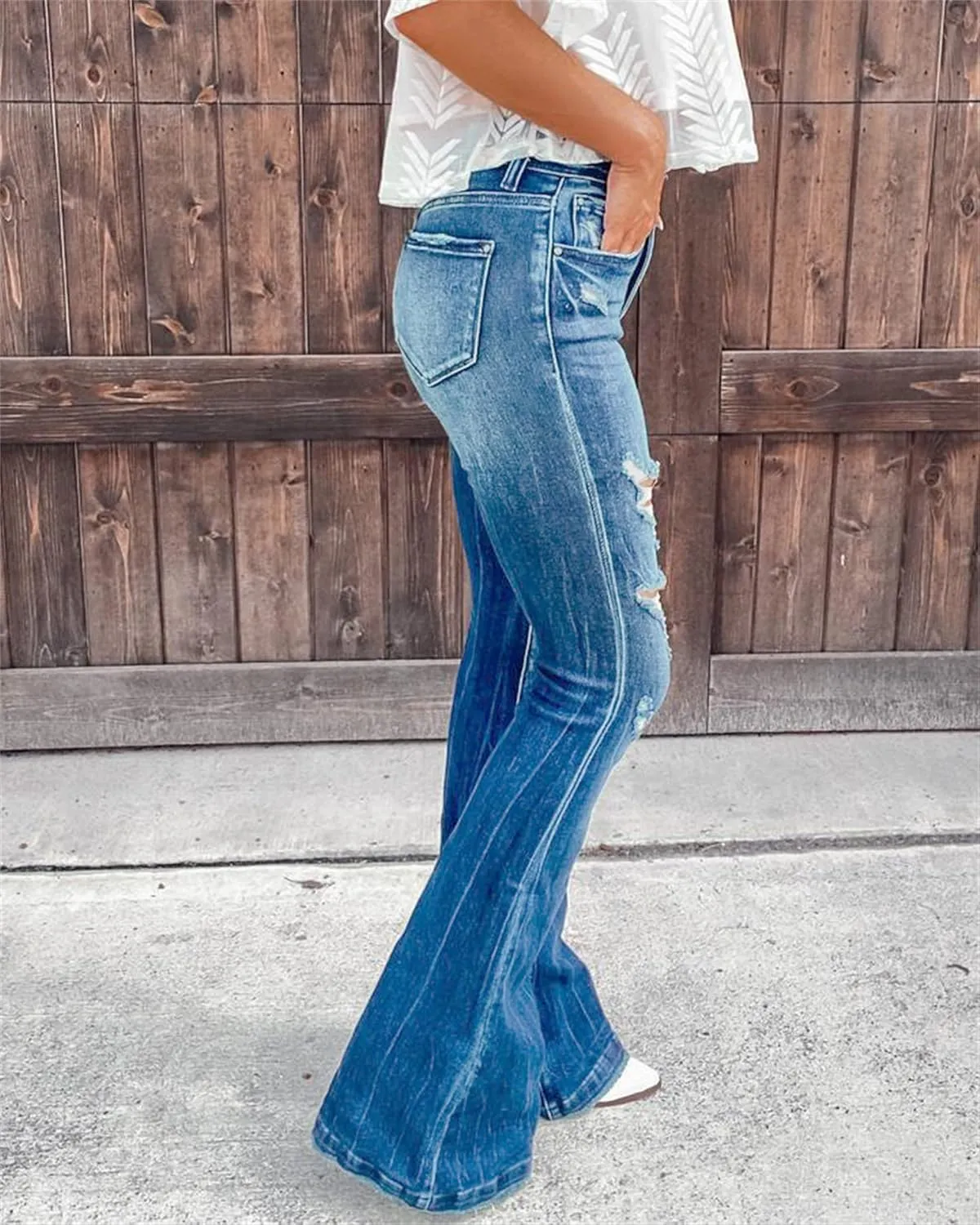 Women Stretch Skinny Ripped Jeans Hight Elastic Waisted Hole Denim Pants Distressed Destroyed Jean Trousers (2X-Large,Light Blue)