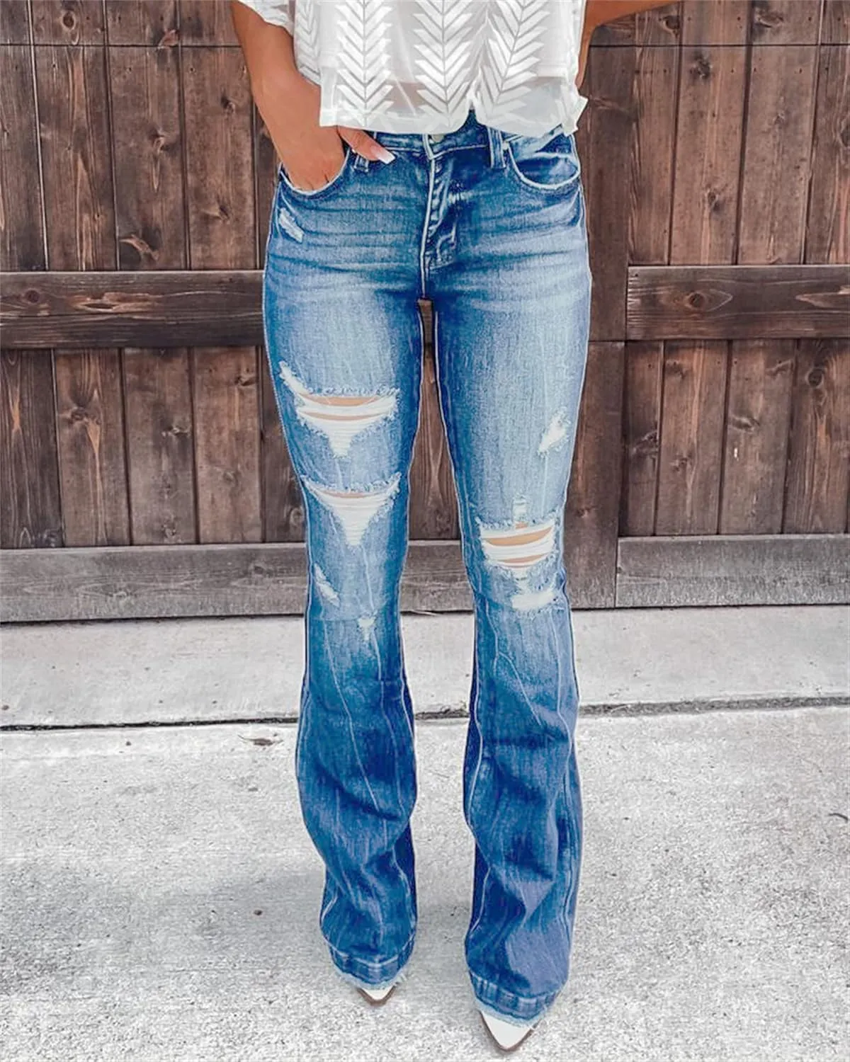 Women Stretch Skinny Ripped Jeans Hight Elastic Waisted Hole Denim Pants Distressed Destroyed Jean Trousers (2X-Large,Light Blue)