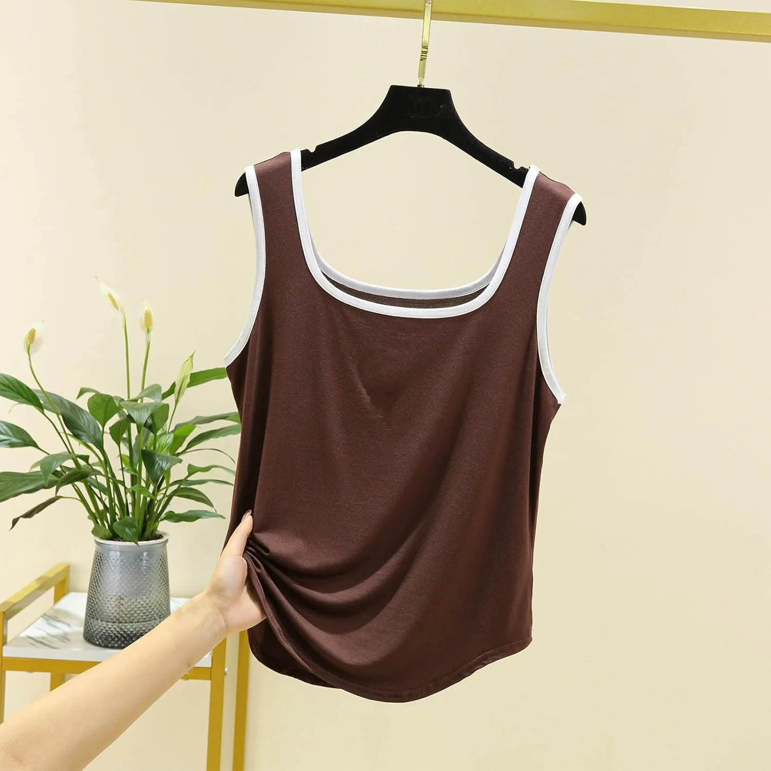 Women Tank Top Summer Fashion Clock Block Sleeveless Square Neck Shirt Casual Lightweight Breathable Athletic Blouse