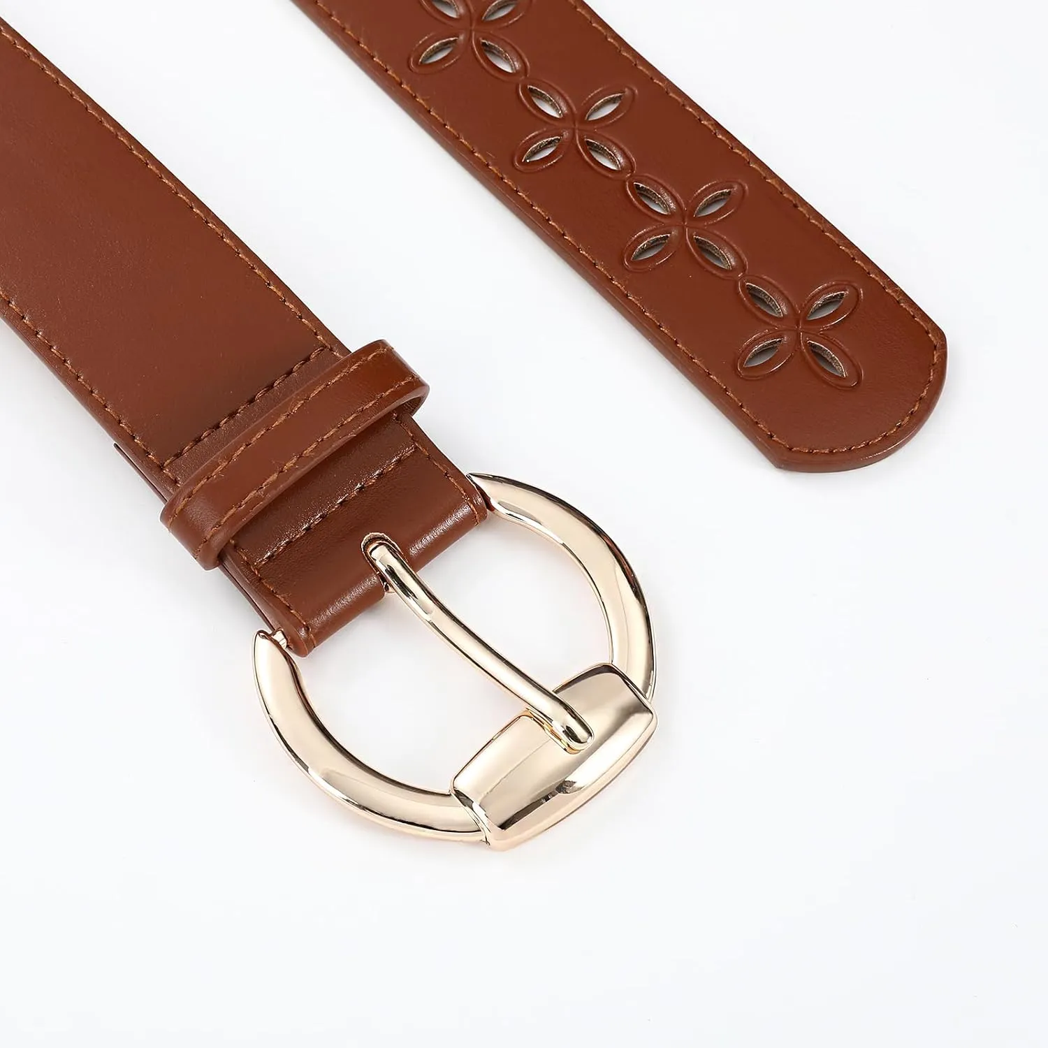 Women's Black Leather Belt with Gold Buckle Hollow Women's Belt Stylish Accessory for Dresses Skirts Jeans