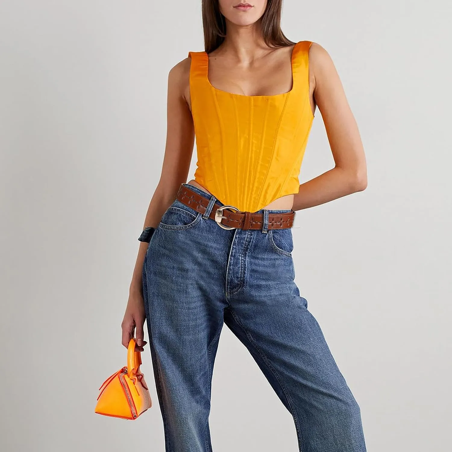 Women's Black Leather Belt with Gold Buckle Hollow Women's Belt Stylish Accessory for Dresses Skirts Jeans
