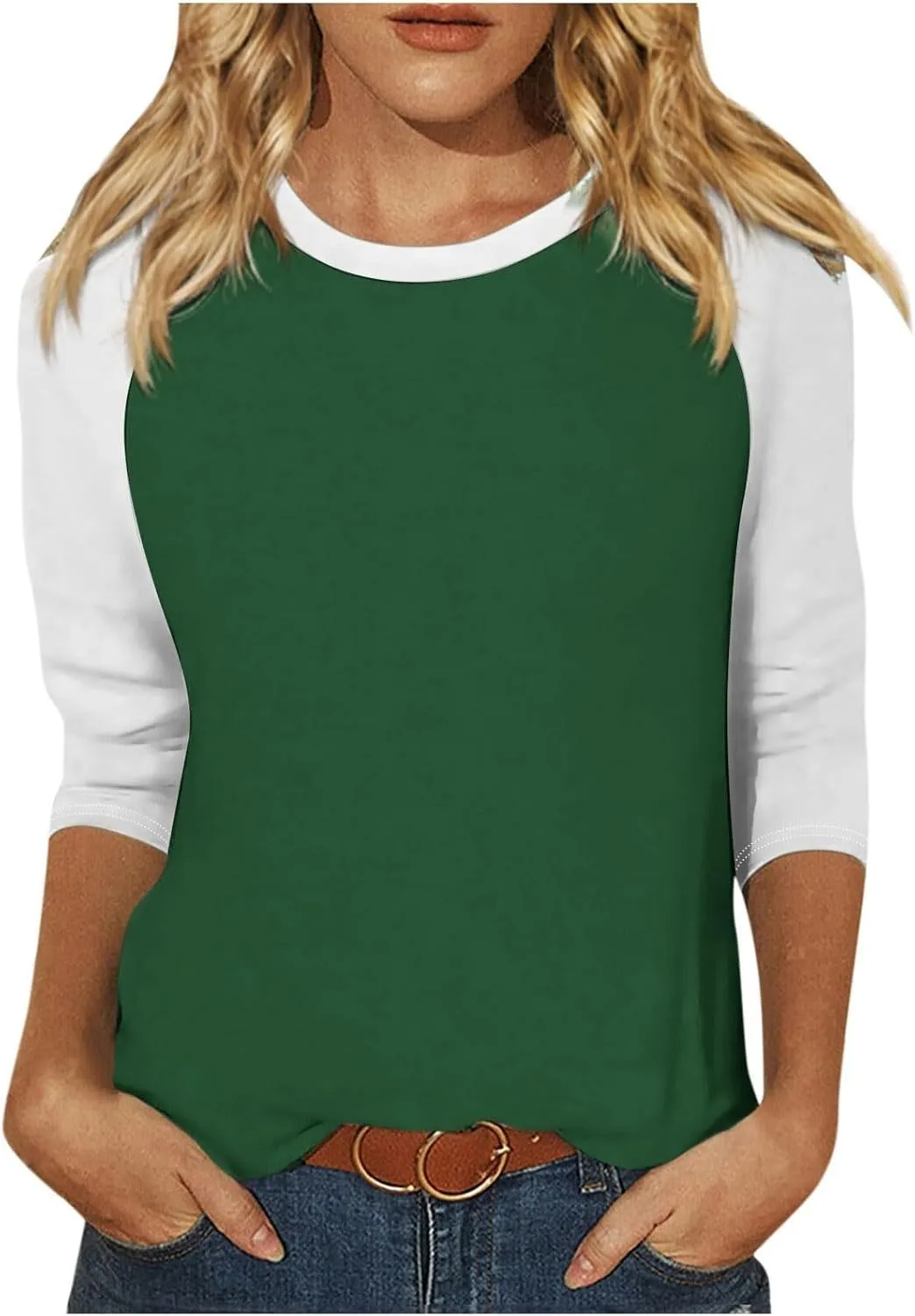 Womens Color Block Tee Crewneck 3/4 Sleeve Summer Top Pullover Lightweight Stretch Soft T Shirts 2025 Trendy Outfits