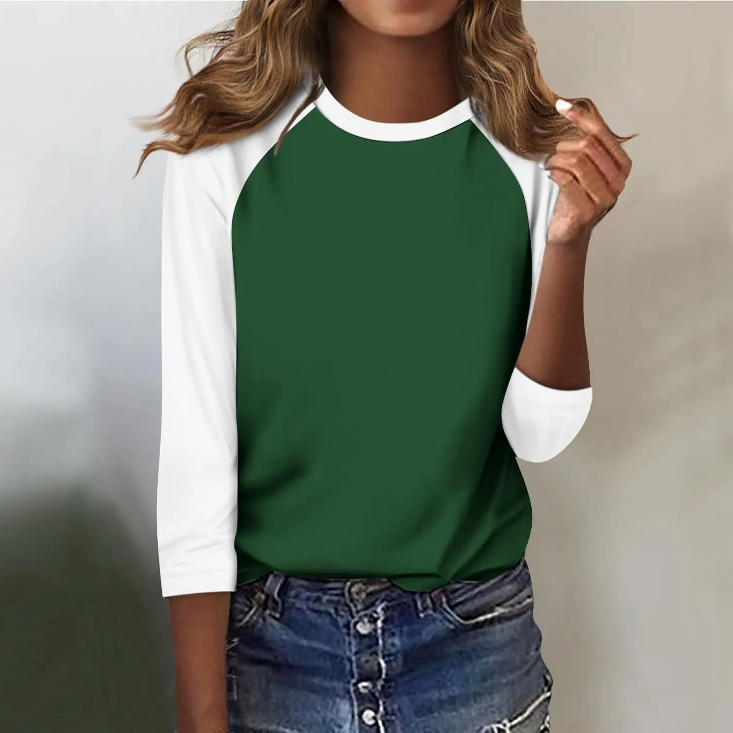 Womens Color Block Tee Crewneck 3/4 Sleeve Summer Top Pullover Lightweight Stretch Soft T Shirts 2025 Trendy Outfits