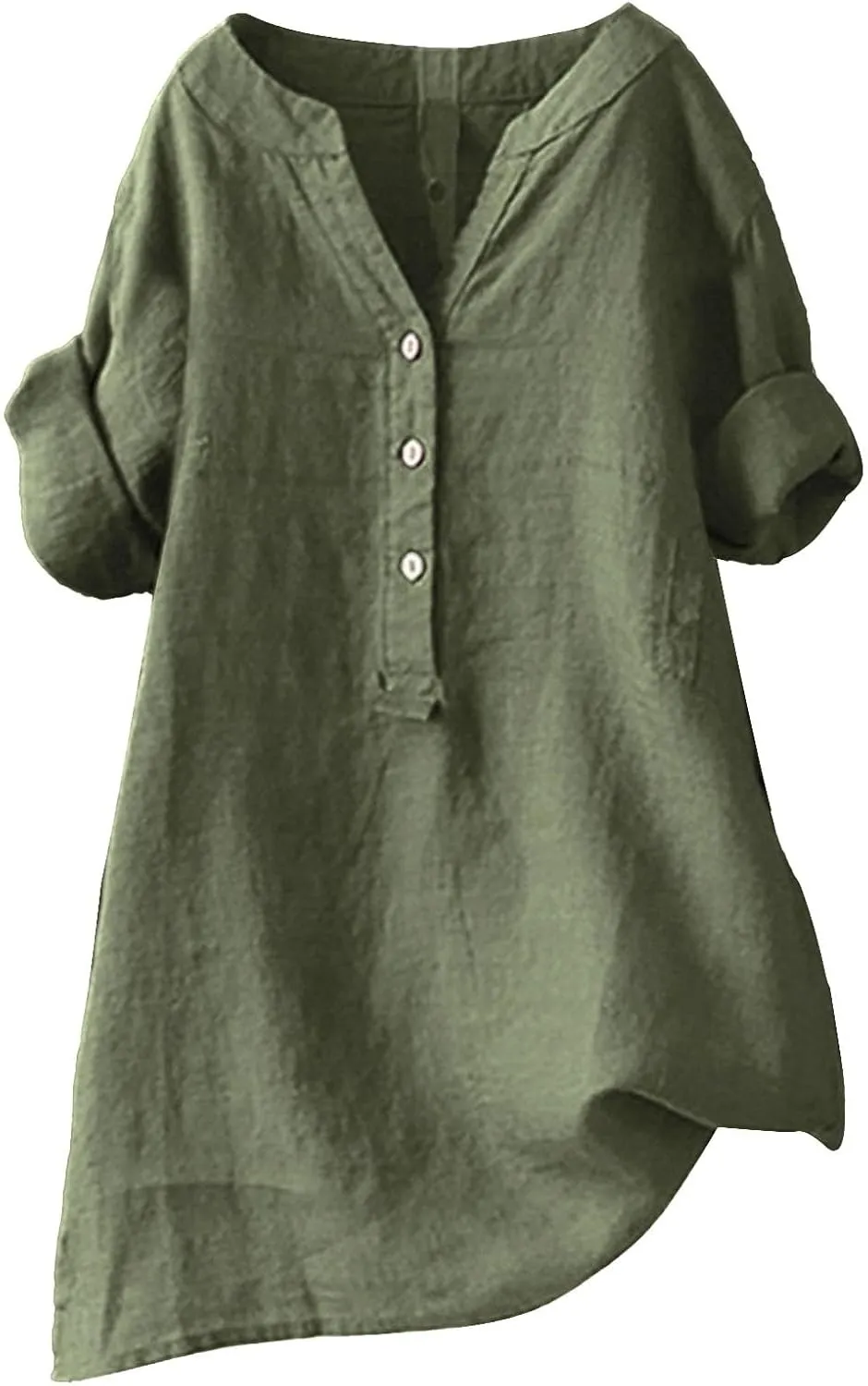 Womens Cotton Linen Shirts Short Sleeve V Neck Soft Button Down Tops Summer Lightweight Tunic Top to Wear with Leggings S-5X