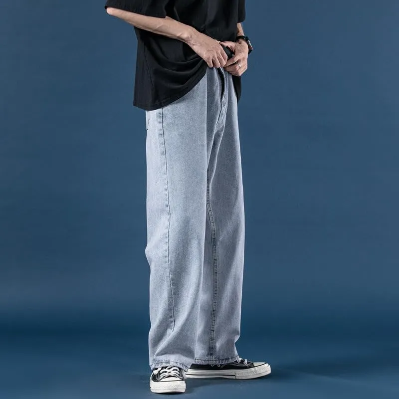 Women's Denim Trousers Light Colored Straight Leg Jeans Loose Wide Leg Pants Cotton Blend Denim Bottoms Everyday Wear