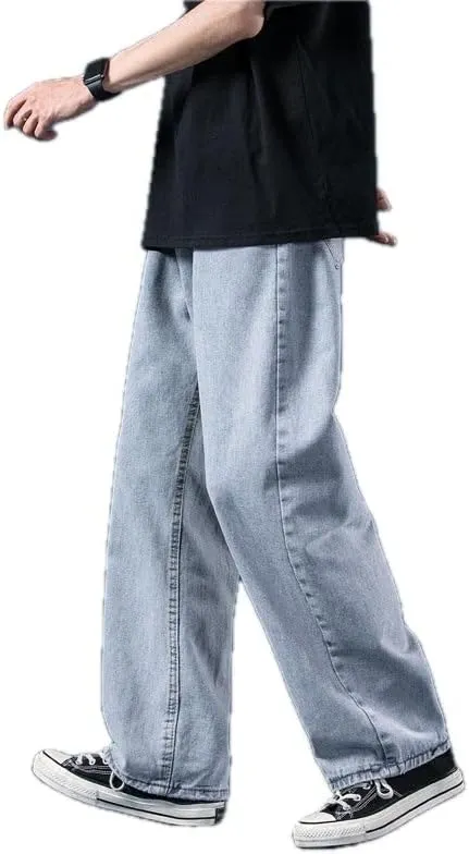 Women's Denim Trousers Light Colored Straight Leg Jeans Loose Wide Leg Pants Cotton Blend Denim Bottoms Everyday Wear