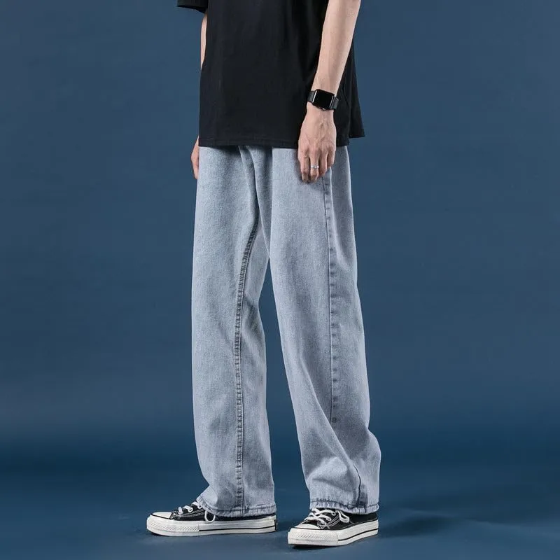 Women's Denim Trousers Light Colored Straight Leg Jeans Loose Wide Leg Pants Cotton Blend Denim Bottoms Everyday Wear