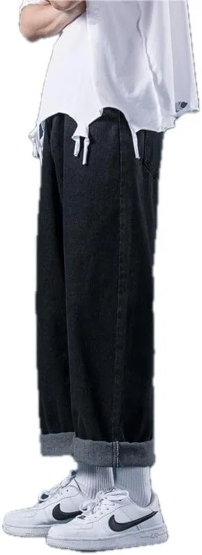 Women's Denim Trousers Light Colored Straight Leg Jeans Loose Wide Leg Pants Cotton Blend Denim Bottoms Everyday Wear