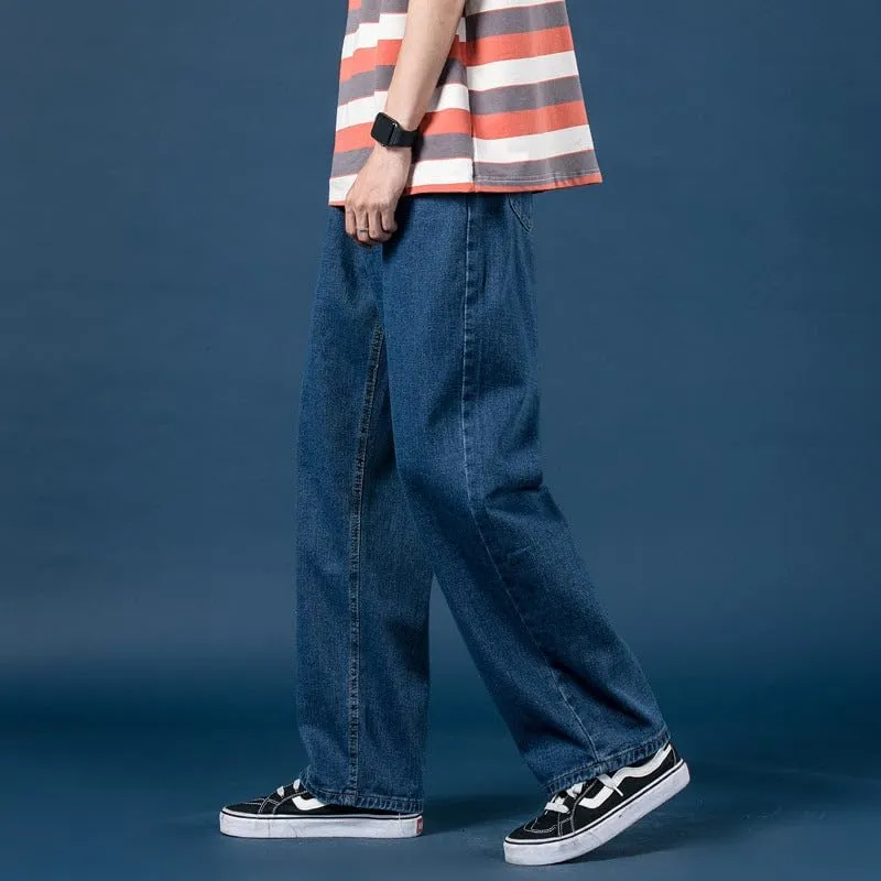 Women's Denim Trousers Light Colored Straight Leg Jeans Loose Wide Leg Pants Cotton Blend Denim Bottoms Everyday Wear