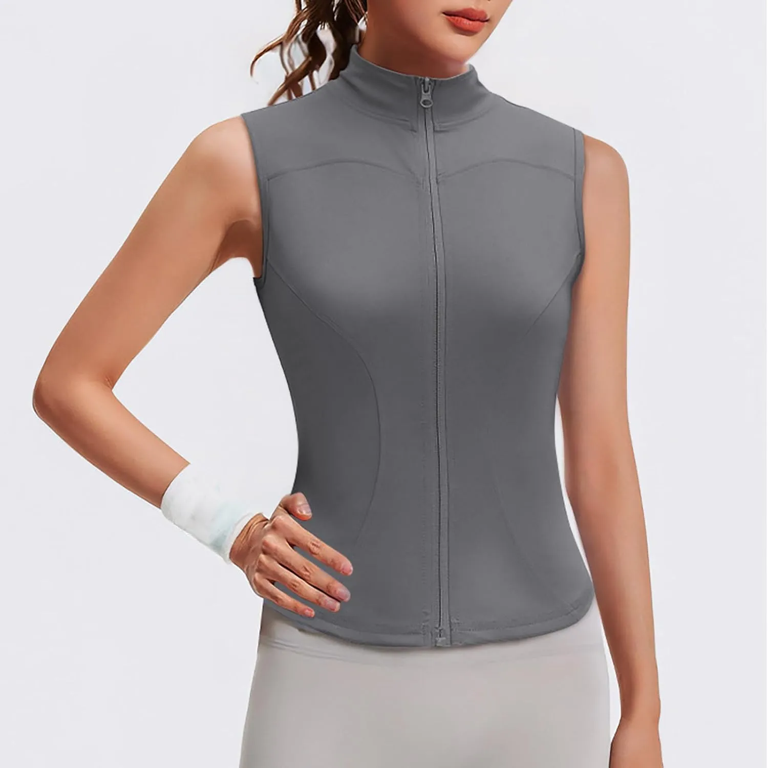Women's Full Zip Mock Neck Tank Top Summer Golf Tennis Shirts Breathable Quick Dry Vest Slim Sports Sleeveless Tops
