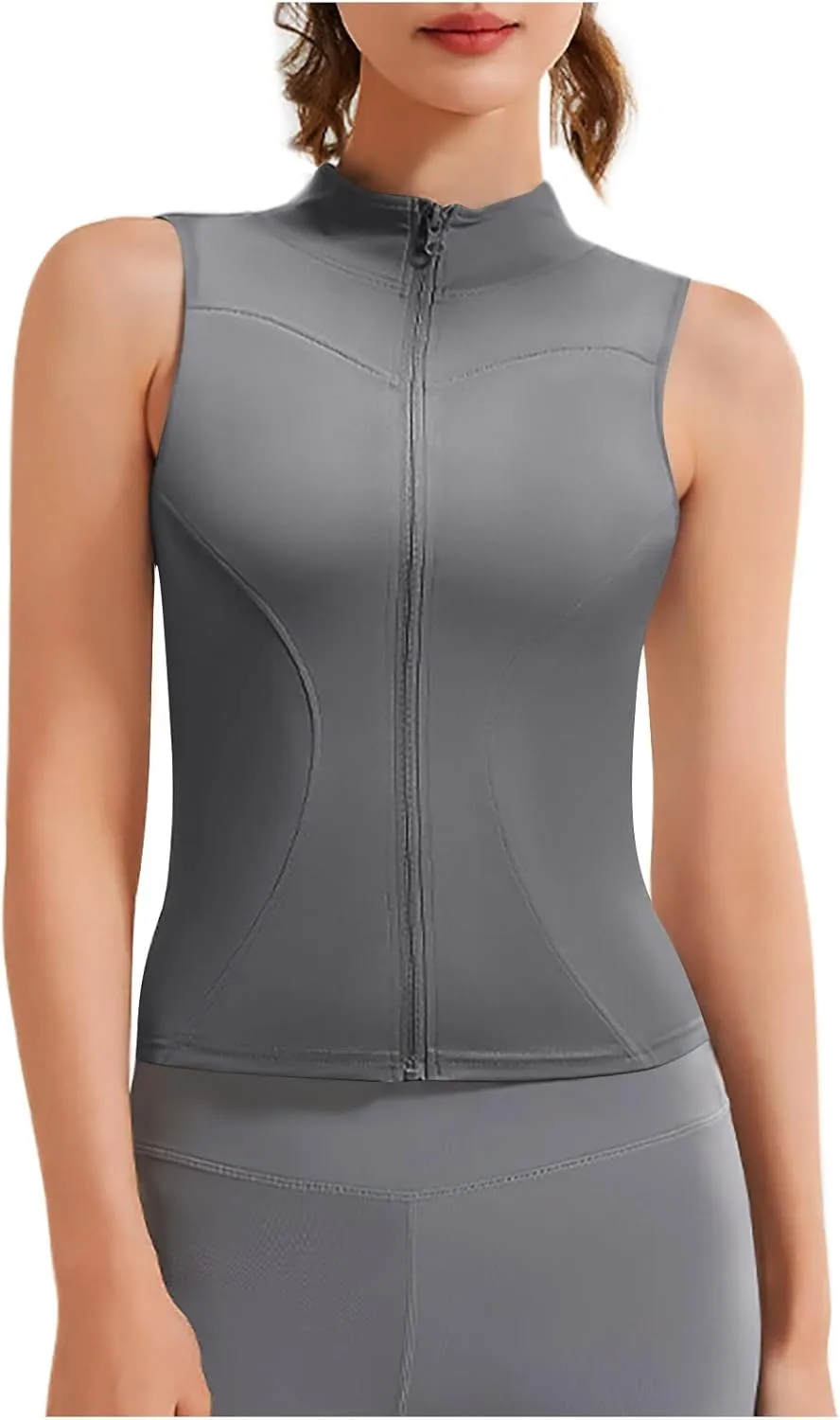 Women's Full Zip Mock Neck Tank Top Summer Golf Tennis Shirts Breathable Quick Dry Vest Slim Sports Sleeveless Tops