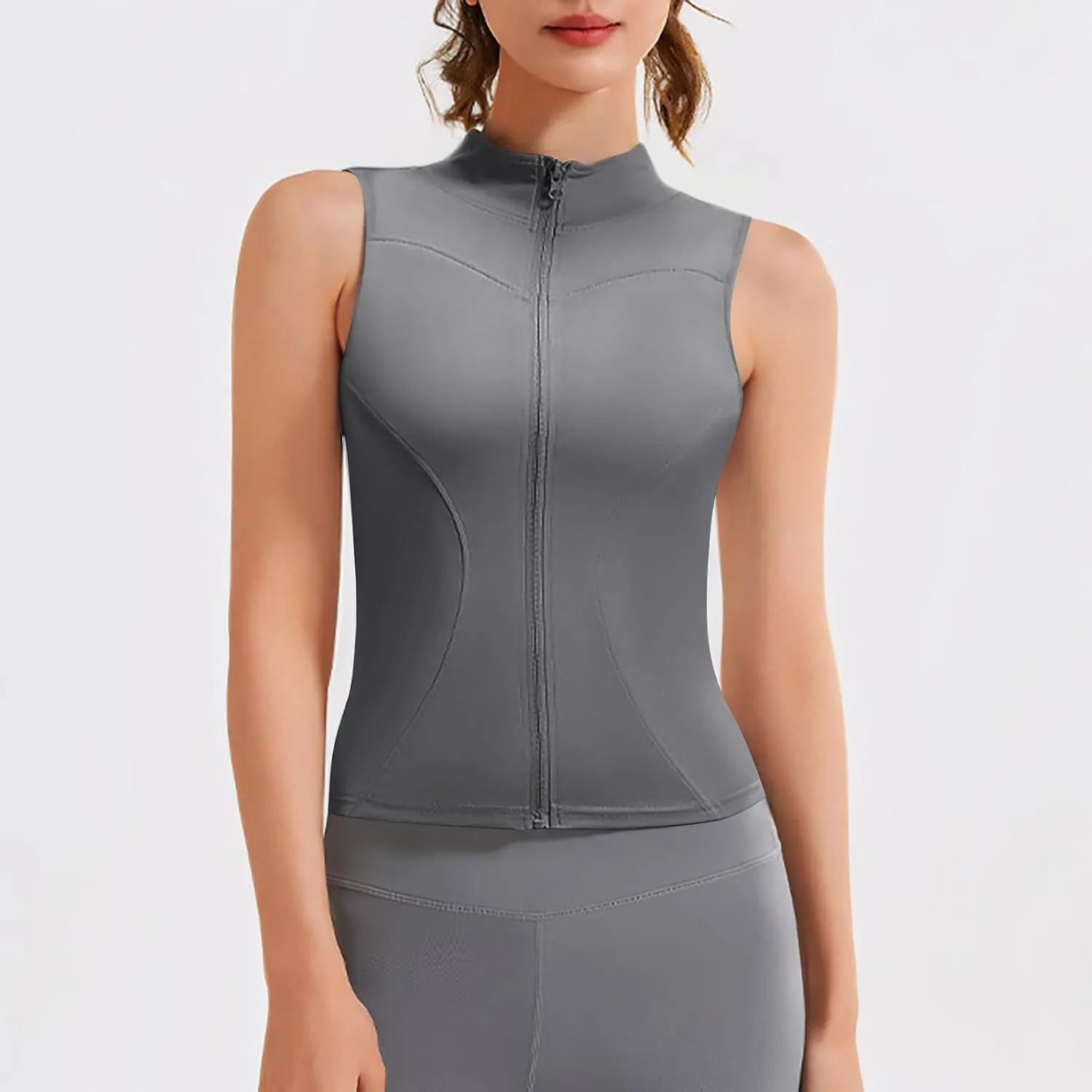 Women's Full Zip Mock Neck Tank Top Summer Golf Tennis Shirts Breathable Quick Dry Vest Slim Sports Sleeveless Tops