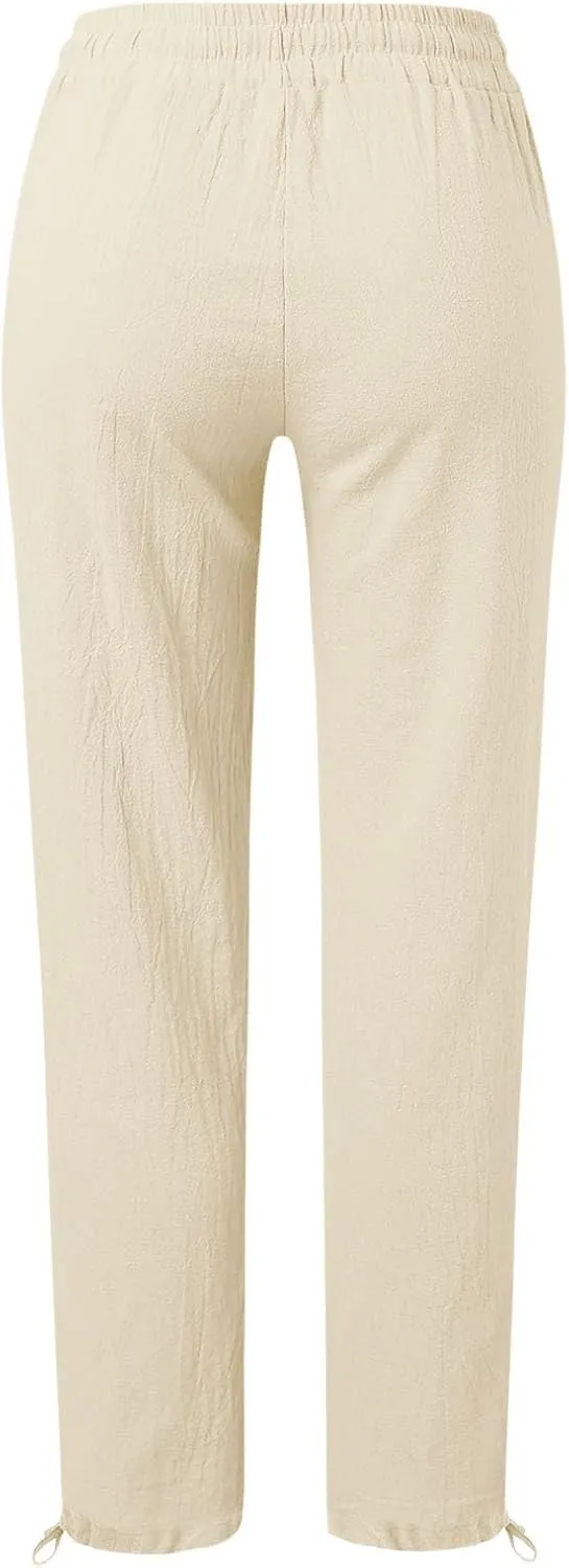 Women's Linen Capri Pants mom Jeans high Waisted Light Weight Pants for Women Summer Travel Linen Pants Wrinkle Free