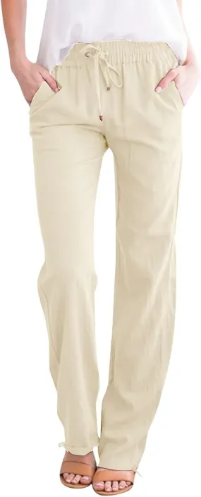 Women's Linen Capri Pants mom Jeans high Waisted Light Weight Pants for Women Summer Travel Linen Pants Wrinkle Free